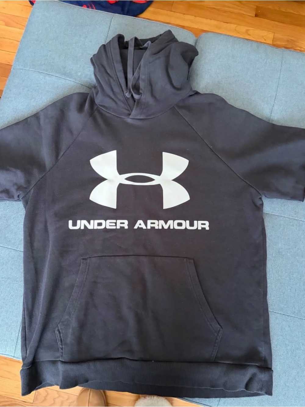 Under Armour | Black Short Sleeve Hoodie with Large Logo | Size: L